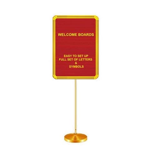 Manual Welcome Board  Brass Stand With Single Pole Red Back Fabric 2x3 Ft With Alphabets 1Inch (6 Set) Capital letters (A-Z) 100 Pcs/Set