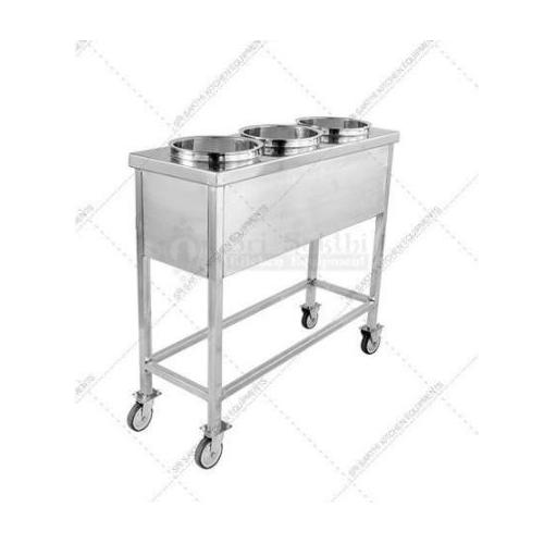 SS food service Trolley with 3 shelves and rubber wheels with bolt and nut (3 *3*2 Ft), SS 304 Grade, 250Kg Capacity