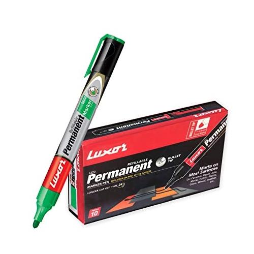 Luxor Refillable Permanent Marker Pen Green, Pack of 10 Pcs 122