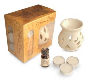 Pure Source Ceramic Aroma Burner Lamp White with 4 Tea Light Candle and  Oil 10 ml