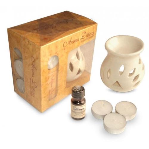 Pure Source Ceramic Aroma Burner Lamp White with 4 Tea Light Candle and  Oil 10 ml