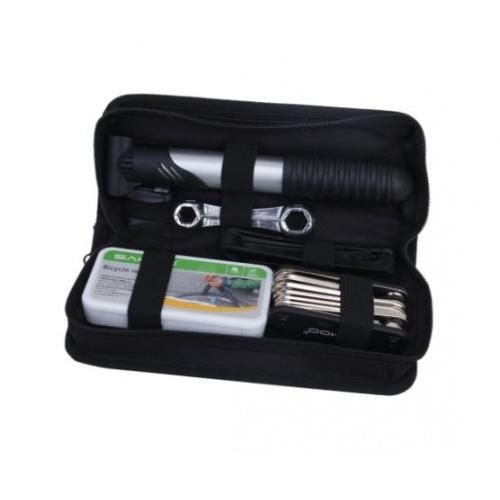 Bike Repair Multi-tool Kit Bag with Mini Pump Maintainence Tool Kit Inflator Double Saddle Canvas Bag