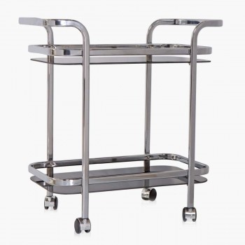 Home Centre Montoya Serving Trolley - Silver, Product Dimensions: Length (71 cm), Width (38 cm), Height (74 cm) Primary Material : Glass, Top Material : Glass