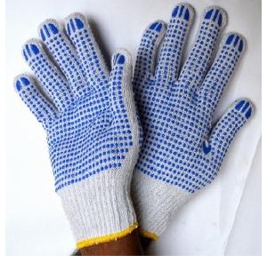 Gripwell GDWB 60 White Knitted With Double Side Blue Dotted Gloves, Length: 9.25 inch