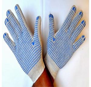 Gripwell GDWB 50 White Knitted Blue Dotted Gloves, Length: 9.25 inch