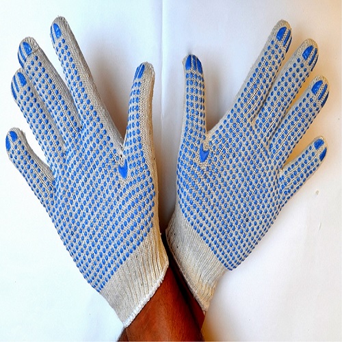 Gripwell GDWB 50 White Knitted Blue Dotted Gloves, Length: 9.25 inch