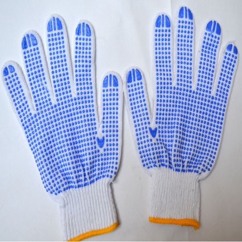 Gripwell GDWB 40 White Knitted Blue Dotted Gloves, Length: 9.25 inch