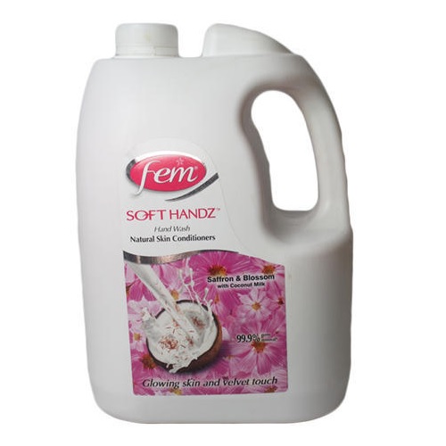 Fem Soft Handz Hand Wash Liquid, 5 Ltr (Saffron & Blossom with Coconut Milk)