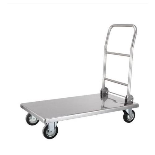 SS PLATFORM TROLLEY 300 KG CAPACITY Shape Rectangle Size 1000x600 with Fold-able Handle Size 32 Inch & Caster Wheel Size 4 inch