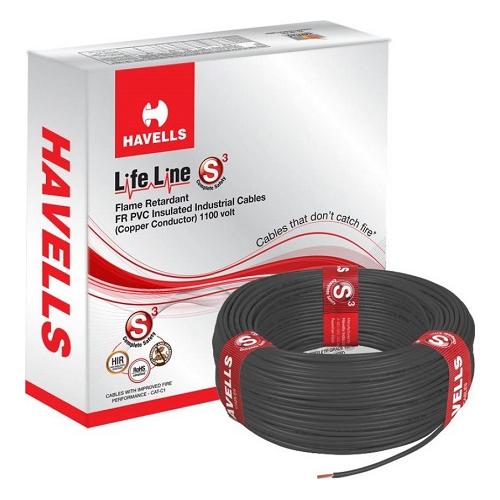 Havells 2.5 Sqmm 1 Core Life Line S3 FR PVC Insulated Industrial Cable, 1 mtr (Black)