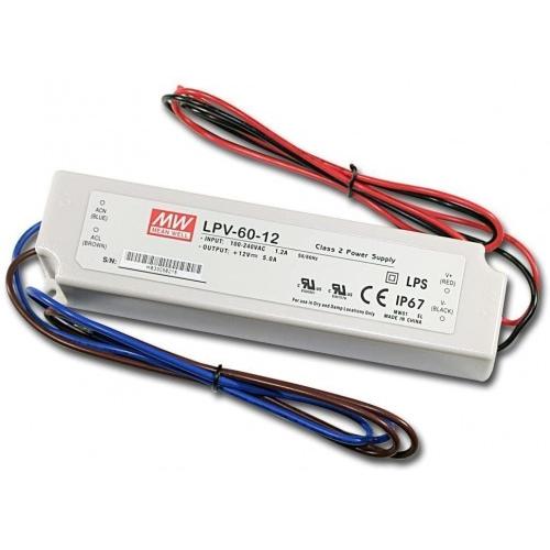 Meanwell LED Light  Driver Power Supply,60W , 5000mA, 90-264V, LPV-60-12 (IP - 67)