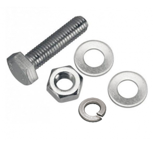 Nut Bolt With Double Flat Washer And Single Split Washer MS, 12mmx2.5inch