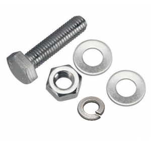 Nut Bolt With Double Flat Washer And Single Split Washer MS, 12mmx2inch