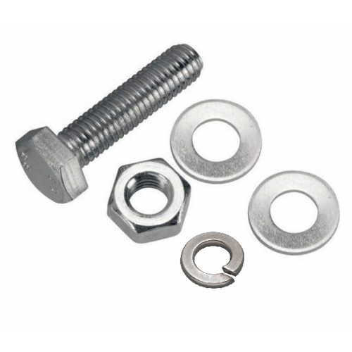 Nut Bolt With Double Flat Washer And Single Split Washer MS, 12mmx2inch