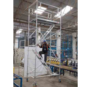 Aluminium Double Width Mobile Scaffolding Tower With Stairway, Model AL-122, Size : 1.4(W) X 2(L) X 5 meter(H)