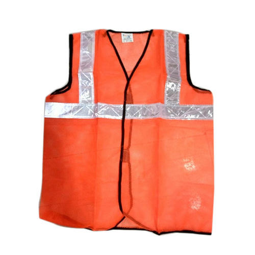 Safety Jacket Polyester 120 GSM With 2 Inch Red PVC Reflective Tape Large With ERT Sticker