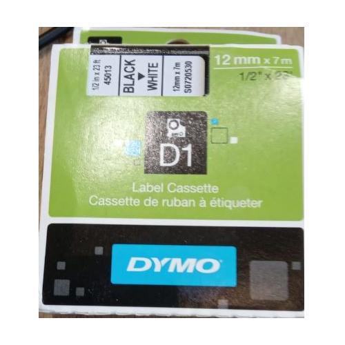 Dymo Standard D1 Label Cassette (Black & White Tape - 12mm x 7m)