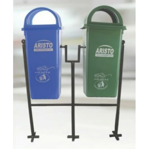 Aristo Wet & Dry Plastic Waste Bin Set  With MS Stand, 100 Ltr Dustbins