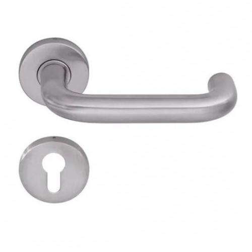 Dorma Pure 8100 Lever Handle With 6621 Roses, 6679 Escutcheons, 8mm Spindle With Fixing Screws For Door Thickness 35-55mm, SS 304, Finish : Satin, 9126011
