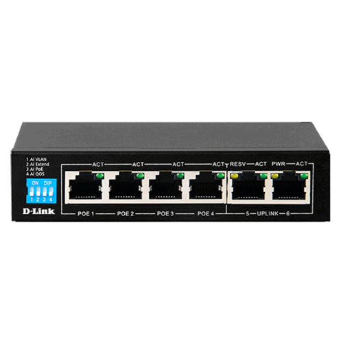 D-Link DES-F1006P-E, SPEC:250M 6-Port 10/100 Switch With 4 POE Ports And 2 Uplink Ports