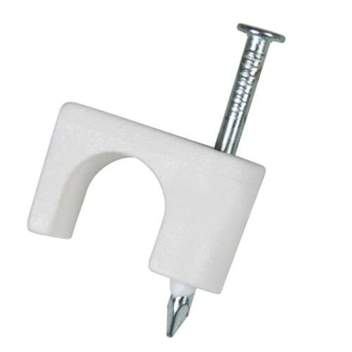 Circle Cable Clips with Single Metal Nails White, 12MM