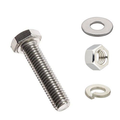 SS Nut Bolt 12mm x 75mm Double Washer With Spring Washer