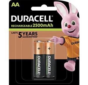 Duracell Rechargeable AA 2500mAh Batteries, Pack of 2