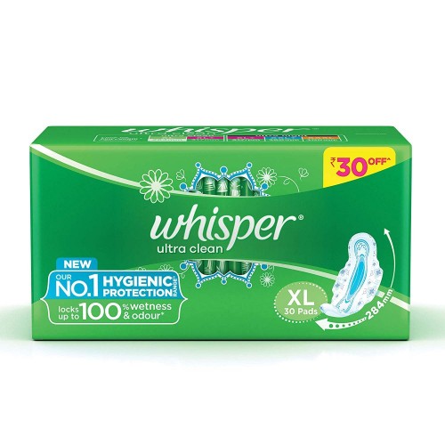 Whisper Ultra Clean Wings Sanitary Pads XL, 44 Count