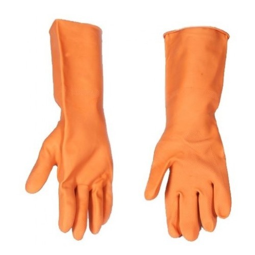Rubber Gloves (Orange, 14 Inch), 1 Pair