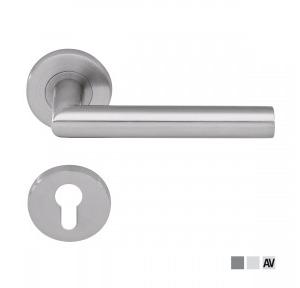 Dorma Pure 8998 Lever Handle With 6501 Roses, 6612 Escutcheons, 8mm Spindle With Fixing Screws For Door Thickness 35-55mm