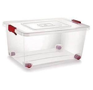 Plastic Container Box With Lack and Wheel (Transparent, 54 L), Size - 60 x 42 x 27 cm Approx