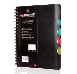 Bilt Matrix B5 Black PP Single Rule 5 Subject Spiral Notebook