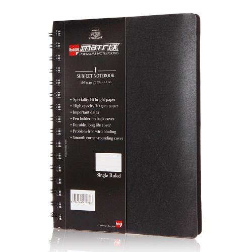 Bilt Matrix B5 Black PP Single Rule 1 Subject Spiral Notebook