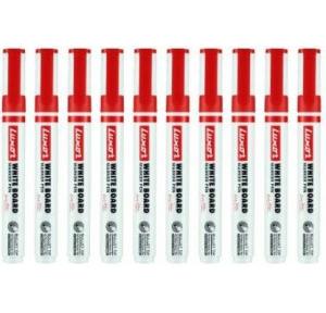 Luxor Refillable White Board Marker Pen, 1223 Red, Pack of 10 Pcs