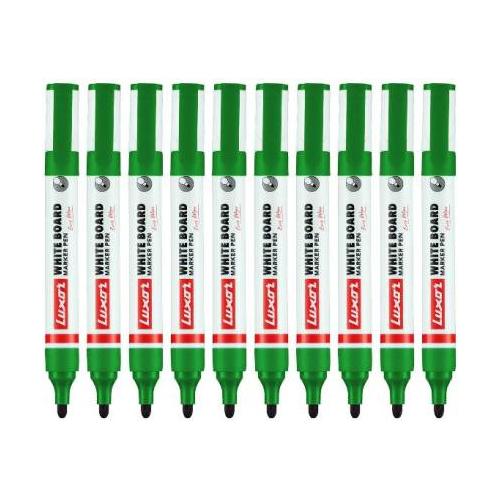 Luxor Refillable White Board Marker Pen, Green, Pack of 10 Pcs
