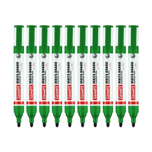 Luxor Refillable White Board Marker Pen, 1223 Green, Pack of 10 Pcs