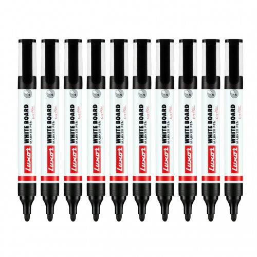 Luxor Refillable White Board Marker Pen 1223 Black, Pack of 10 Pcs Black