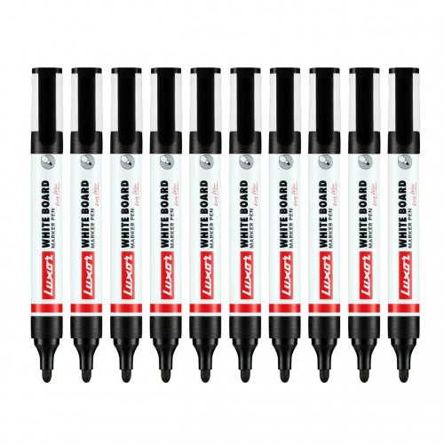 Luxor Refillable White Board Marker Pen 1223 Black, Pack of 10 Pcs