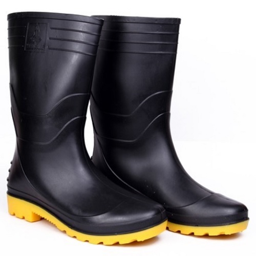 Hillson Welcome Black And Yellow Gumboots With Lining, Size: 8, Length: 12 Inch