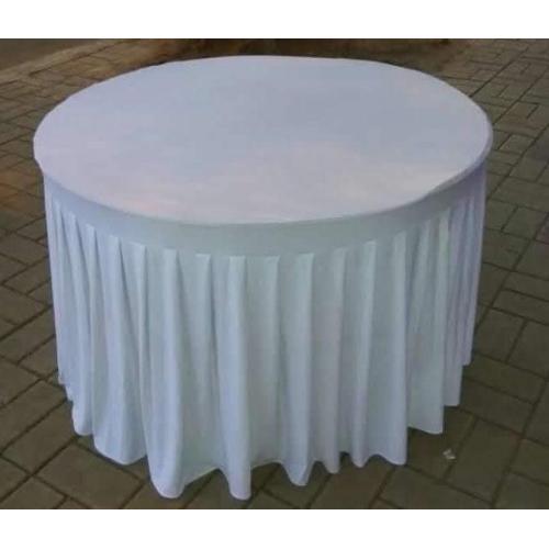 White Table Cloth With Skirting Frilled, Polyester Fabric, Size - 53.2 inch Dia & Height - 29.2 Inch