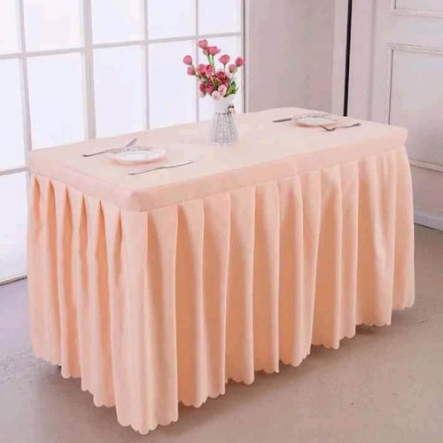 White Table Cloth With Skirting Frilled, Polyester Fabric, Size - 71 x 35.5 x 28.5 Inch
