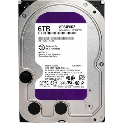 WD Surveillance Hard Drive WD64PURZ Purple, 6TB, SATA 6Gb/s, Supports Upto 64 HD Cameras