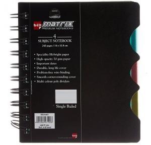 Bilt Matrix A6 70 GSM Single Rule Spiral 4 Subject Notebook, RESA64SI (240 Pages)