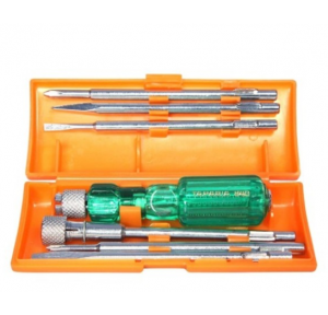 Taparia Screw Driver Set 840 6.0 x 0.8, 3.5 x 0.5, Phillips 0 Square Poker, Phillips 1 + Extension Rod No. Of Blades - 6
