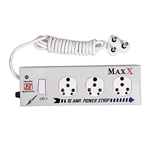 Max Extension Board 16 Amp Socket 3 Switch 1 Metal Body With LED Indicator 3 Mtr Cord Length