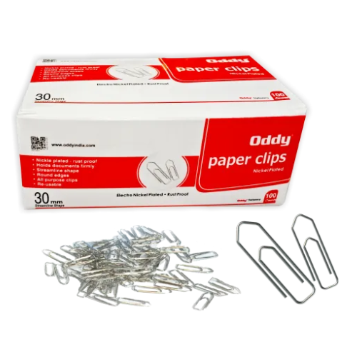 Oddy Paper Clips Streamlined Nickel Plated Rust Proof, Silver, 35mm, PC-35mm Pack Of 100 Pcs