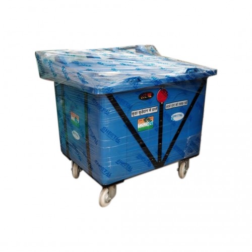 Sheetal Dustbin SWM-MBIN-600 With Frame and Wheels Blue Color LLDPE 600 Ltr
