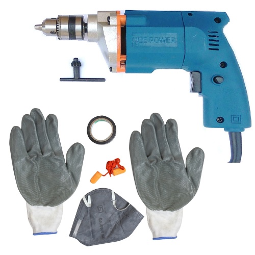 Dee Power Electric Drill With Safety Product Kit As Gloves + Tape + Mask + Ear Plug, 300 W, 2600 rpm