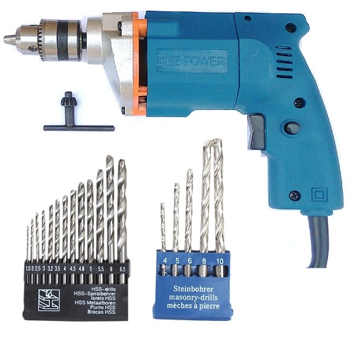 Dee Power Electric Drill & Bit Tool Kit 13 HHS Bits + 5 Masonary Bits, 300 W, 2600 rpm