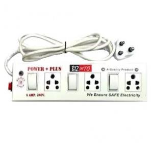 Bizinto 3 Socket + 3 Switch White Extension Board With Indicator